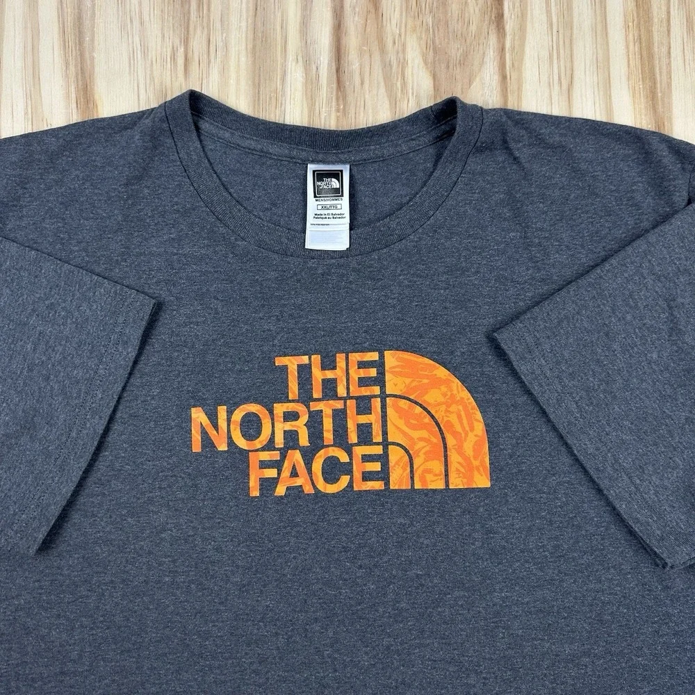 Vintage Y2K The North Face T Shirt 2XL Gray Mens Orange Big Logo Spellout Tee